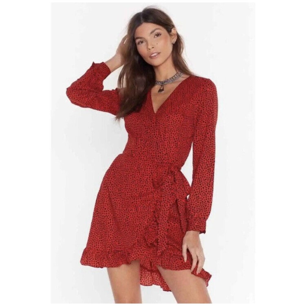 Nasty Gal Red Leopard Print Wrap Mini Dress Medium